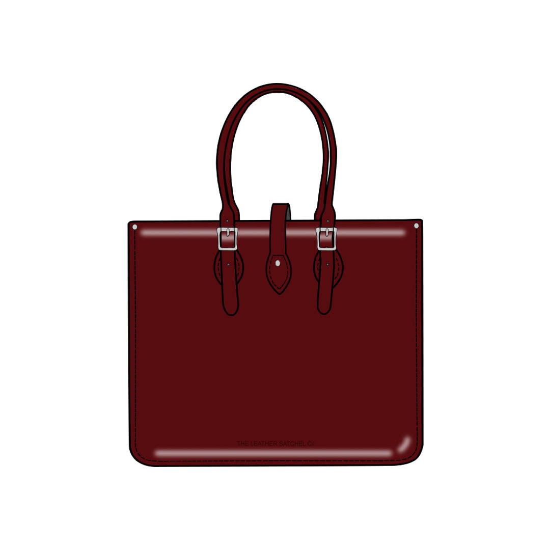 Landscape Leather Tote Bag | The Leather Satchel Co. Patent Oxblood Red