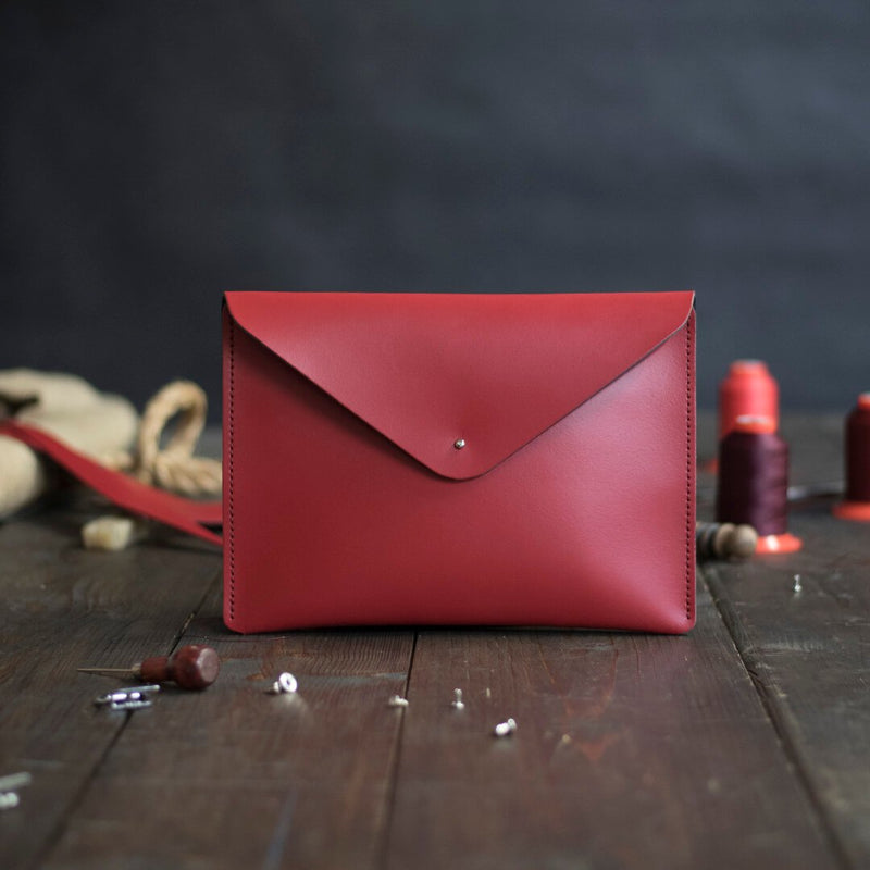 Handmade Genuine leather bifold envelope clutch purse Wristlet wallet